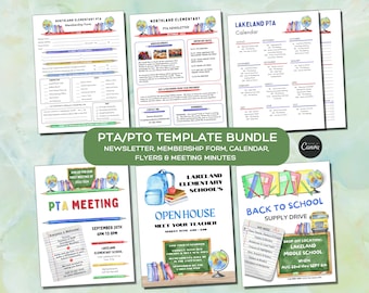 PTO PTA Bundle with PTA Newsletter Template, Back to School Flyer, Membership Sign Up Sheet, School Calendar Template