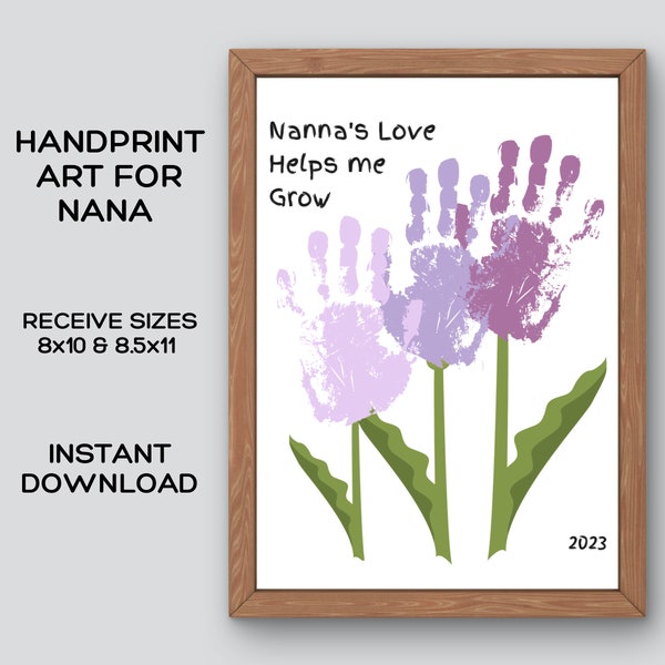 Handprint Art Nana Gift from Grandkids, Family Handprint Art, Flower Handprint Sign