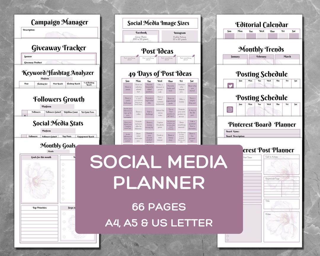 Social Media Planner Printable Content Calendar Instagram - Etsy