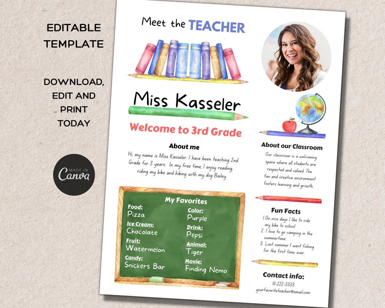 Meet the Teacher Editable Template Welcome Back to School Teacher