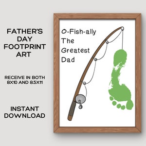 Fathers Day Footprint Craft,  DIY Gift for Dad, Fathers Day Handprint Printable, Handprint Art, Fathers Day Gift From Kids Fishing Printable