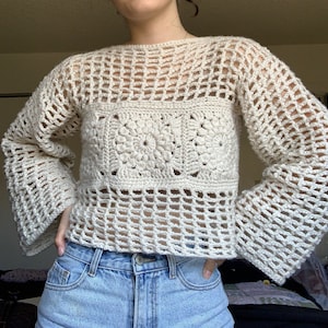 Crochet Mesh Sweater Floral Granny Square PATTERN