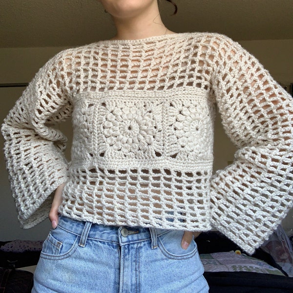 Crochet Mesh Pull Floral Grandma Square PATTERN