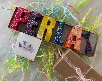 Glitter Name Crayons - Recycled Crayon Name Gifts - Alphabet Rainbow Crayons - Kids. Personalized Crayons - Kid Party Favors