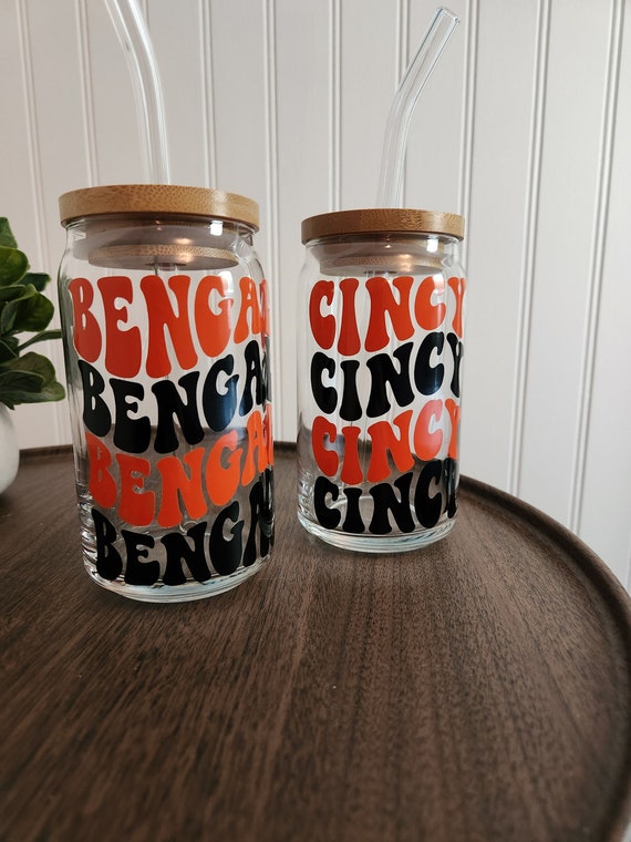 Cincinnati Bengals Cincy Tumbler Glass Tumbler Orange and Black Cincinnati Bengals Tumbler 
