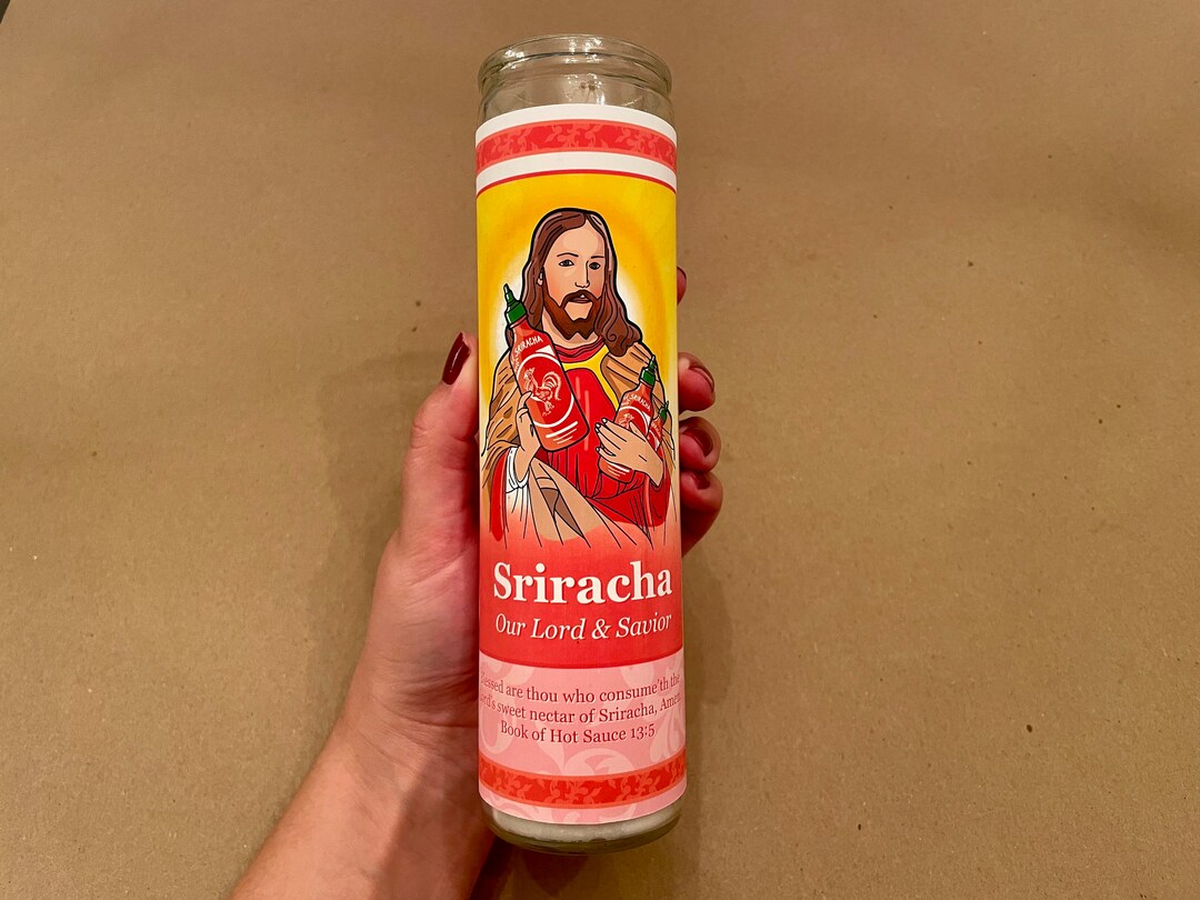 Sriracha Jesus Prayer Candle Sriracha Gift Hot Sauce Lover Etsy