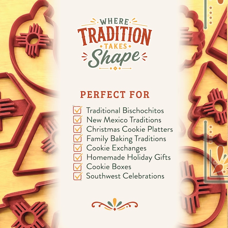 New Mexico biscochito cookie cutters for holiday baking, family traditions, cookie exchanges, gifts and Southwest celebrations