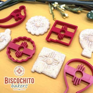 Juego de cortadores de galletas Zia, sello para biscochito, galletas de Nuevo México, regalo navideño para hornear - Vieira, globo aerostático, Nuevo México, Chile