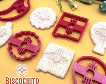 Zia Cookie Cutter SET, Biscochito Stamp, New Mexico State Cookie, Holiday Baking Gift - Scallop, Hot Air Ballon, New Mexico, Chile -