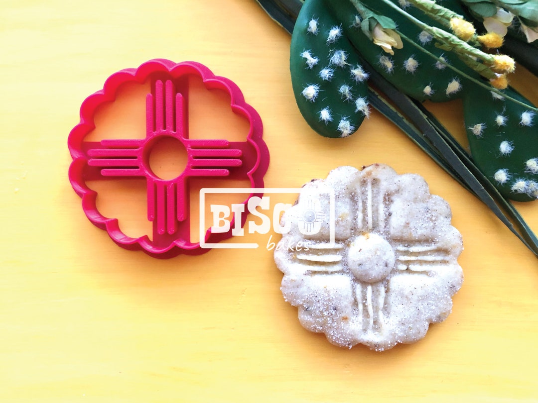 Scallop Zia Cookie Cutter, Biscochito Cookie Cutter With Southwest Stamp cookie & Fondant FREE