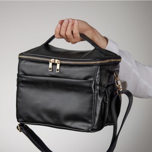 Premium Leather Lunch Bag for Women in Obsidian Black - Insulated Lunch Tote with Leak-Proof Lining - Mother's Day Gift Idea