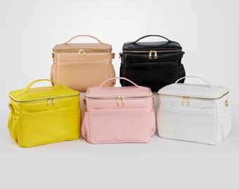 Sac à lunch en cuir végétalien blanc : isolé, étanche, fait main