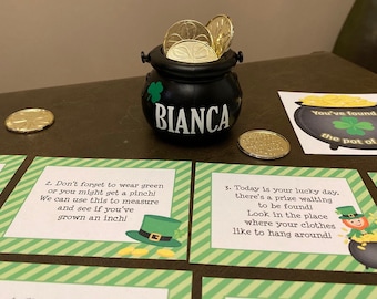 Mini St. Patrick's Day Pot of Gold with Scavenger Hunt, Kid's St. Patrick's Day Gifts, Leprechaun Game, St. Patrick's Day Chocolate Coins