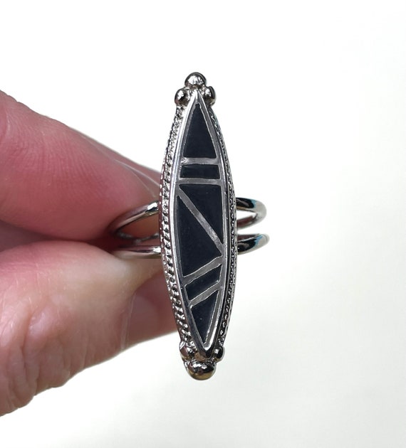 Vintage Sterling Silver Onyx  Inlay Ring - image 1