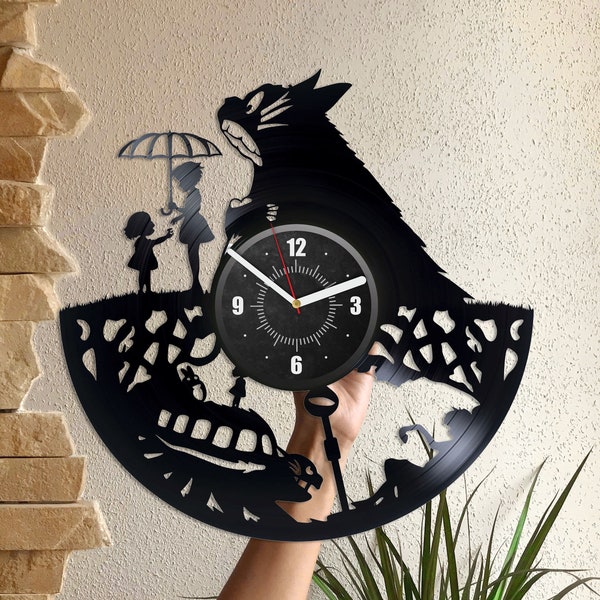 Personaggio anime Disco in vinile Orologio silenzioso Arte della parete dei cartoni animati Decorazione anime per ufficio Arte del gatto anime Regalo di nozze per la sposa Regalo dei cartoni animati