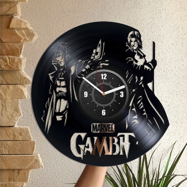 Gambit Vinyl Record Round Wall Clock Marvels Gifts For Kids Comic Book Room Decor Superhero Wall Art Gift For Little Brother