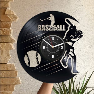 Honkbalspeler Vinyl Record Sport Wandklok Honkbal Kunst Sport Lover Geschenken Idee Modern Decor voor Kinderen Kamer Cadeau voor Zoon afbeelding 1