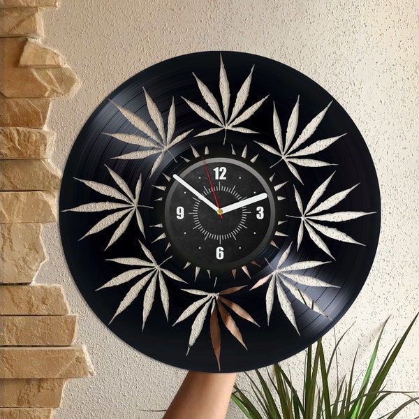 Cannabis Vinyl Record Silent Wall Clock Marijuana Art Apartment Decor For Men Cannabiss Decor Unique Wedding Gift For Couple