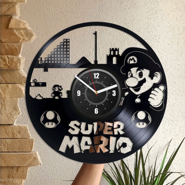 Super Mario Vinyl Record Wall Clock Mario Room Decor Wall Art For Game Room Gamer Gift Ideas New Home Gift For Man Vintage Video Game