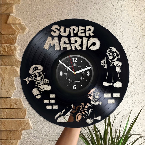 Super Mario Vinyl Record Laser Cut Wall Clock Super Mario Room Decor Video Game Wall Art Vintage Video Game Art Unusual Gifts For Kids