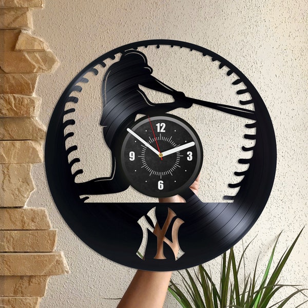 Baseball Player Vinyl Record Silent Wall Clock Baseball Wall Decor Sports Artwork Contemporery Decor For Boys New Year Gifts For Him