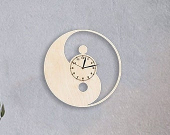 Yin Yang Wooden Clock 12" Unique Decor For Living Room Eco Friendly Product Rustic Wall Art Christmas Gift Idea for Women