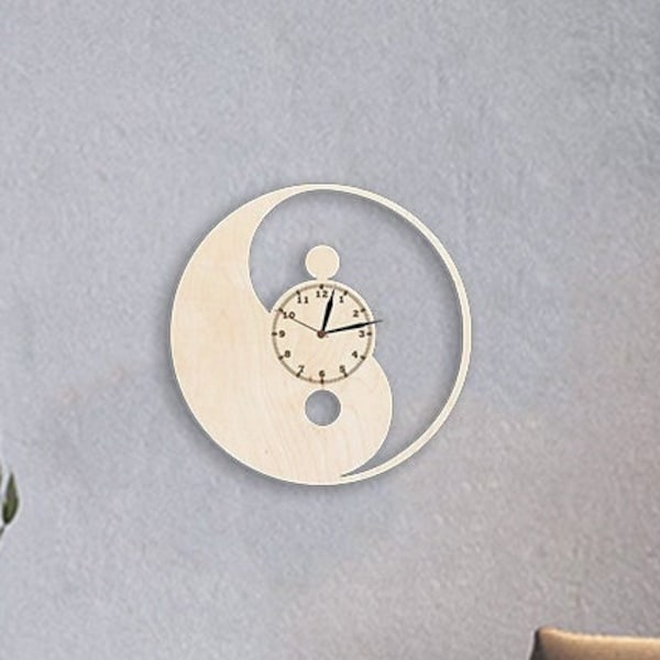 Yin Yang Wooden Clock 12" Unique Decor For Living Room Eco Friendly Product Rustic Wall Art Christmas Gift Idea for Women