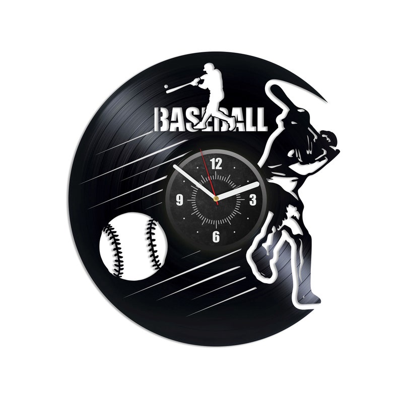 Honkbalspeler Vinyl Record Sport Wandklok Honkbal Kunst Sport Lover Geschenken Idee Modern Decor voor Kinderen Kamer Cadeau voor Zoon afbeelding 2