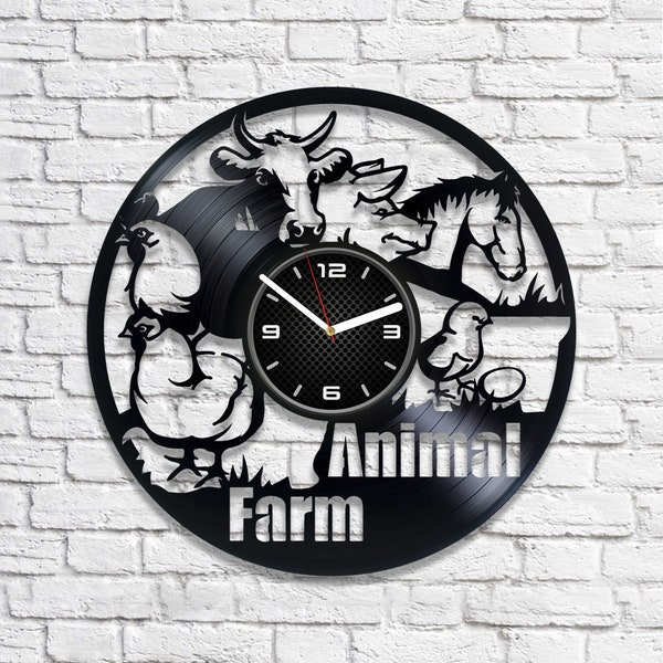 Farm Animals Vinyl Record Modern Wall Clock Cute Décor for Farmhouse Laser Cut Art Xmas Gift for Farmer