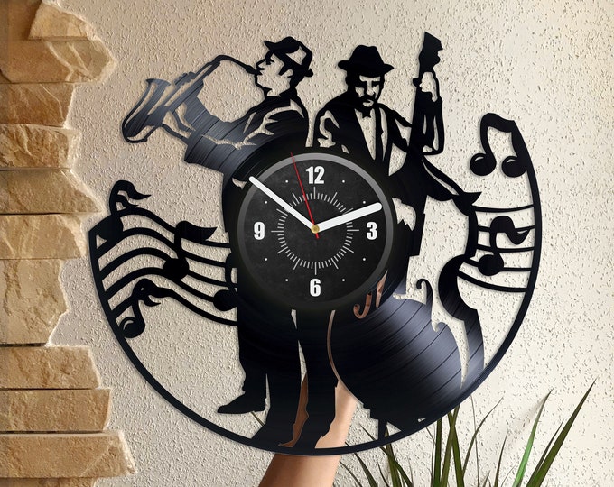 Jazz Band Vinyl Record Black Clock Music Band Gifts Original Decor For Music Room Jazz Wall Art Christmas Gifts For Grandparents Jazz Lover