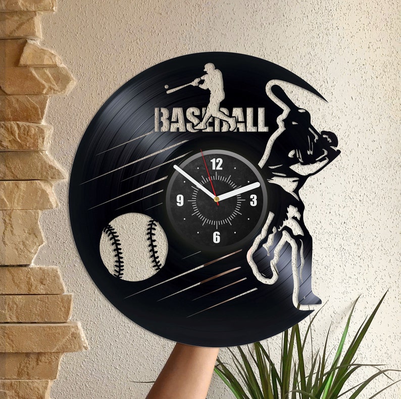 Baseball Player Vinyl Record Sports Wall Clock Baseball Art Sports Lover Gifts Idea Modern Decor For Kids Room Gift For Son image 1