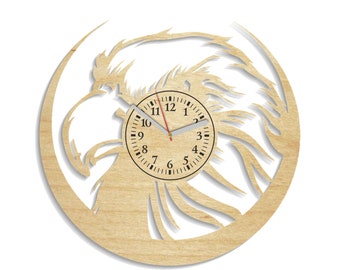 Eagle Wooden Clock 12" Original Wall Decor Eco Friendly Product Modern Art Work Xmas Gift Idea for Men