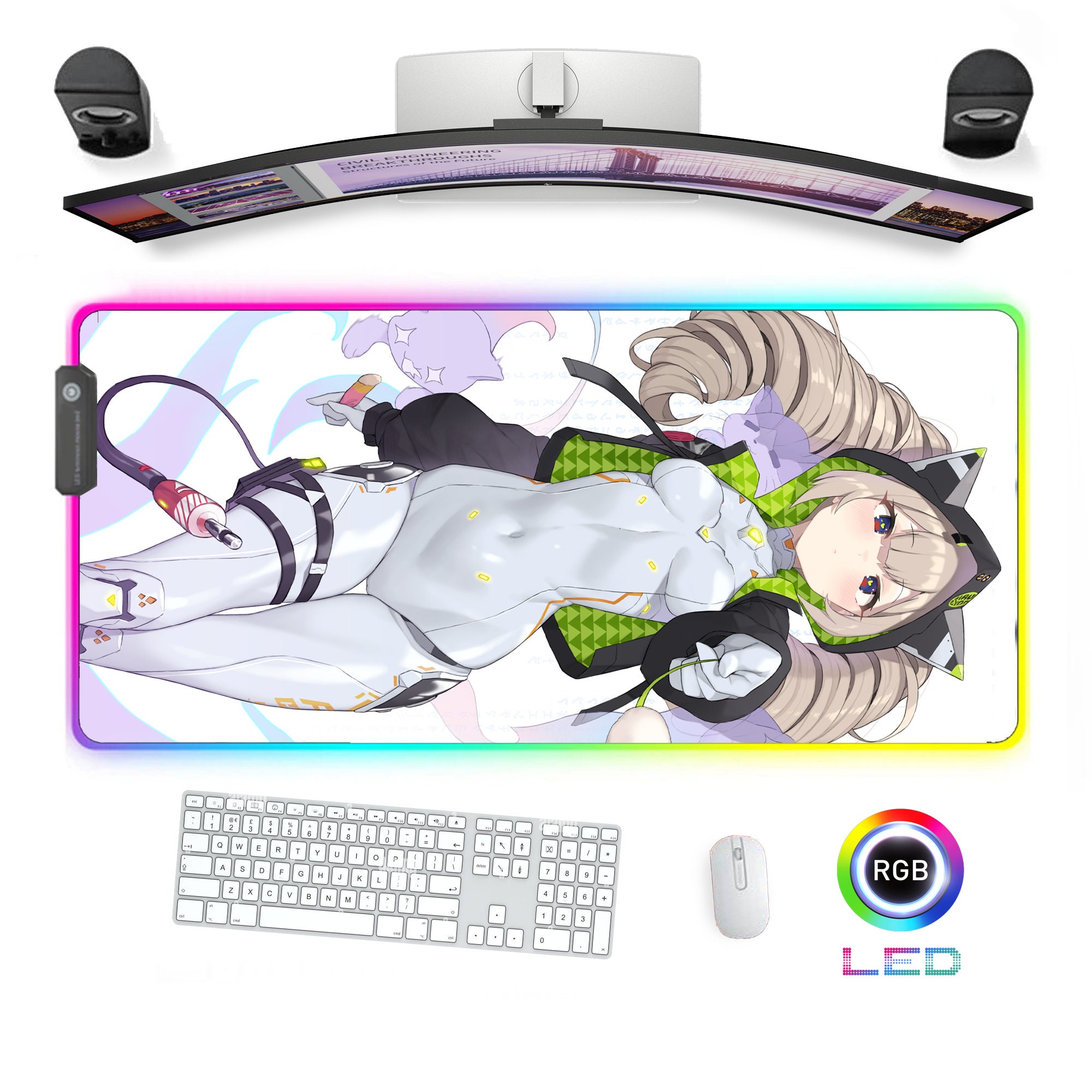 RGB Gaming Mouse pad Desk Mat Led Mousepad Kawaii Girl Anime Manga