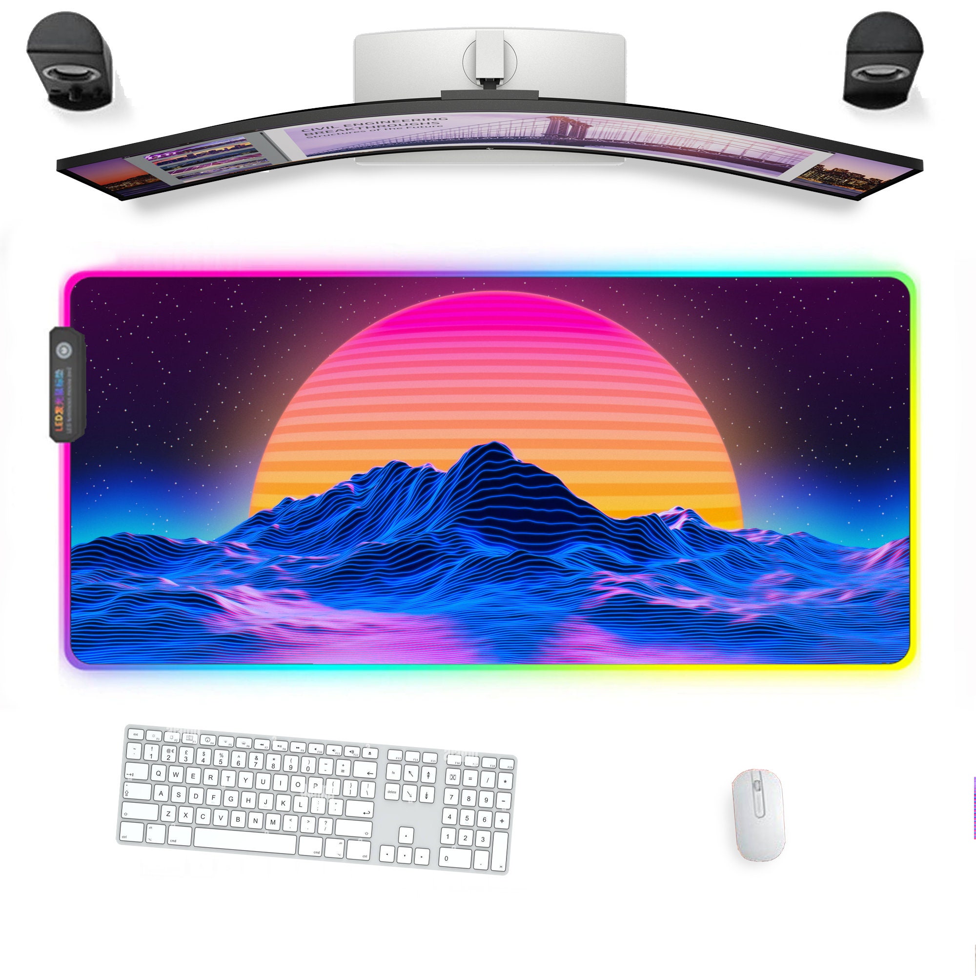 RGB Gaming Mouse Pad Desk Mat Led Mousepad Retrowave Synthwave Etsy