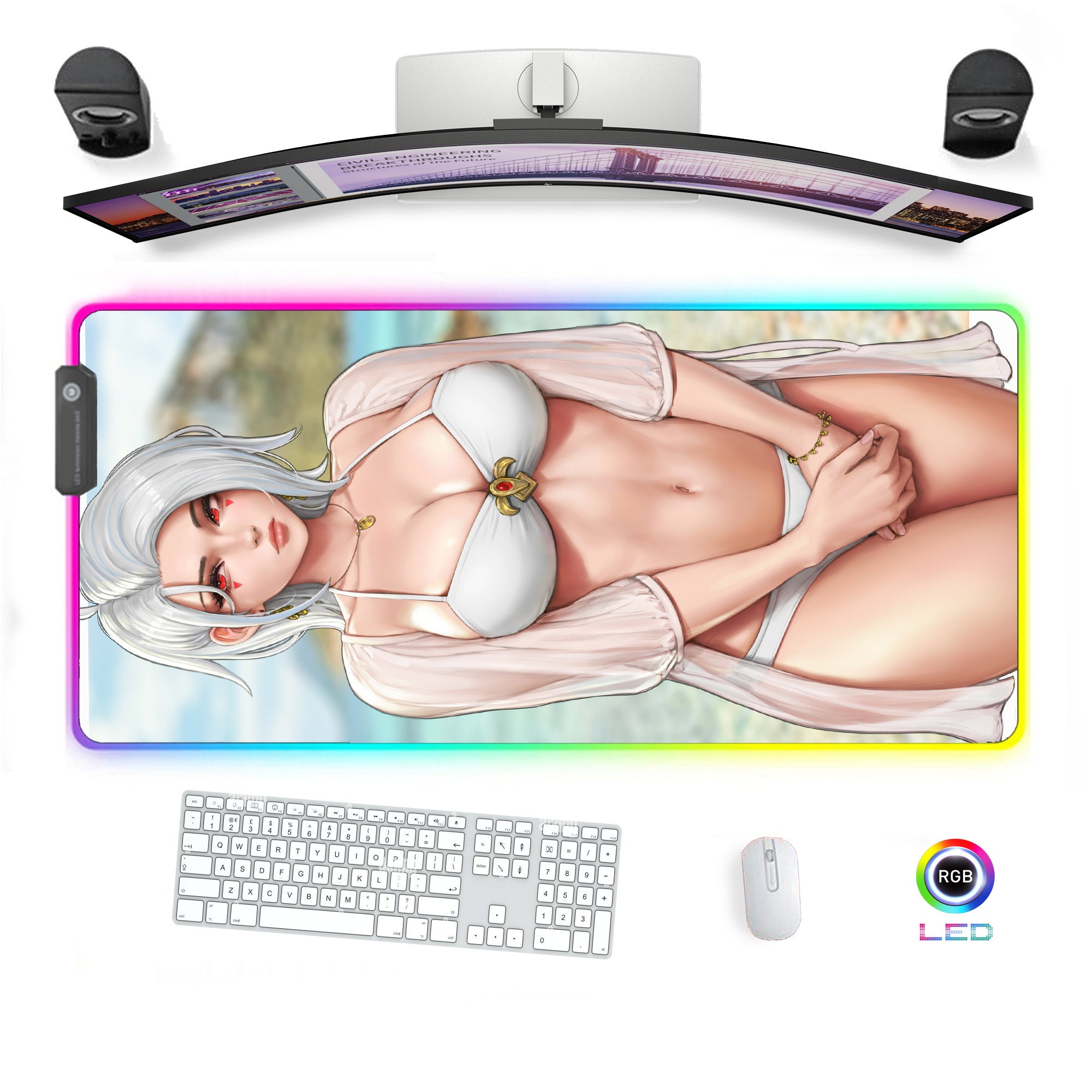 RGB Gaming Mouse Pad Desk Mat Led Mousepad Ass Kawaii Girl