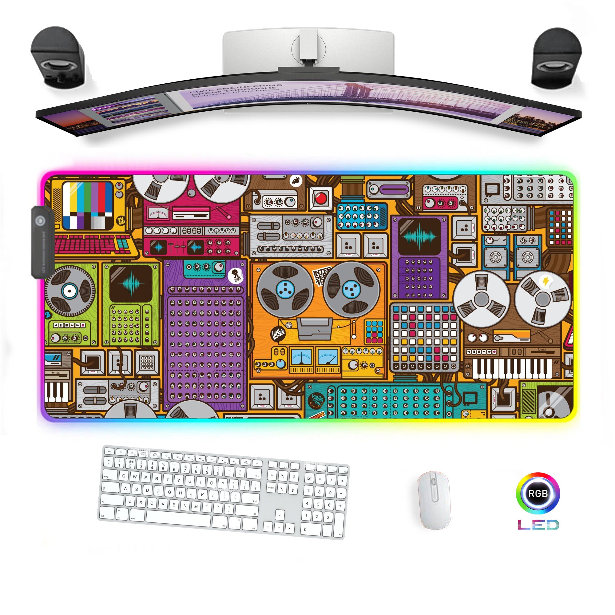 RGB Gaming Mouse Pad Desk Mat Led Mousepad Retrowave 80s Tape Etsy