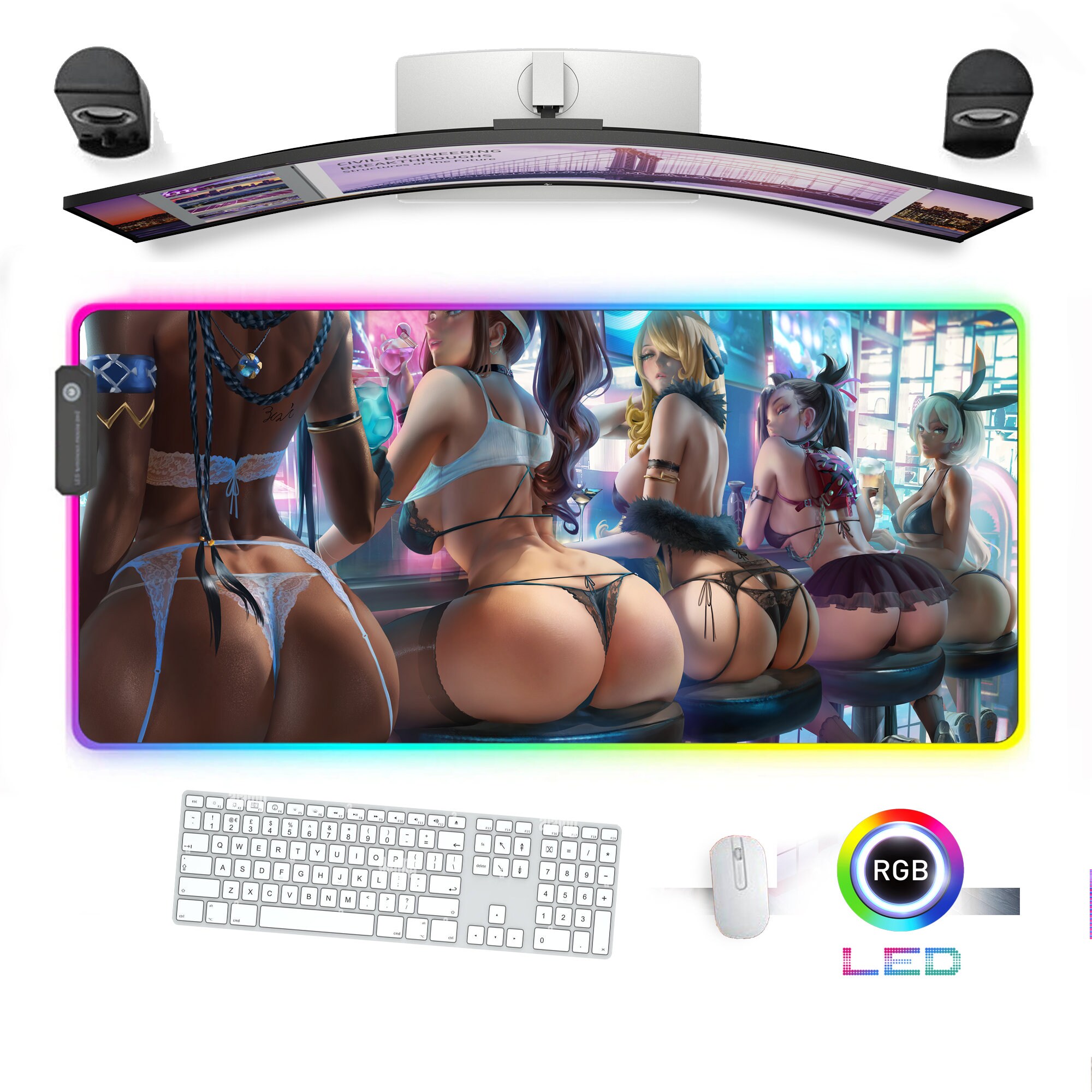 RGB Gaming Mouse Pad Desk Mat Led Mousepad Ass Kawaii Girl - Etsy
