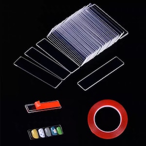 Pack of 48 nail display stands, transparent with 3 m double-sided adhesive tape (10 m).