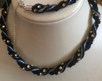 Rhinestone Kumihimo Necklace and Bracelet Set