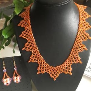 Africana Orange Necklace & Pearl Earrings Set
