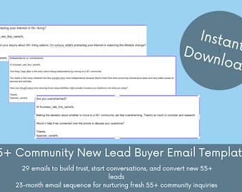 Real Estate 55+ Community  New Lead Email Templates (Digital Download)