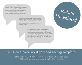 New 55+ Community  Lead Agent Texting Drip Templates, Digital Download Realtor Marketing Texting Campaigns