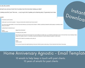 HOME ANNIVERSARY Agnostic Email Drip Templates, 10 Digital Download Realtor Marketing Email Campaign