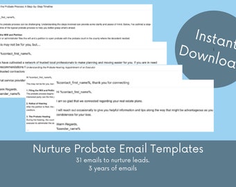Nurture Probate Email Drip Templates for Real Estate Agents, 31 Digital Download Realtor Marketing Email Campaign