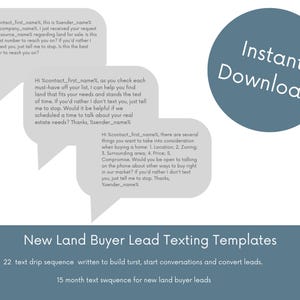 Könnte beinhalten: Ein hellblauer Hintergrund mit einem weißen Textfeld, das eine Textnachrichtenvorlage für Immobilienmakler enthält. Das Textfeld lautet: "Hallo [contact_first_name], während Sie jeden Punkt auf Ihrer Liste abhaken, kann ich Ihnen helfen, ein Grundstück zu finden, das Ihren Bedürfnissen entspricht und den Test der Zeit besteht. Wenn Sie es vorziehen, dass ich Ihnen keine SMS schreibe, sagen Sie es mir einfach. Wäre es hilfreich, einen Termin zu vereinbaren, um über Ihre Immobilienbedürfnisse zu sprechen? Vielen Dank, [sender_name]"
