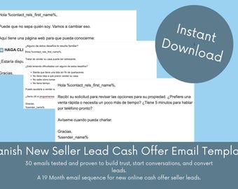Spanish Real Estate Email Templates, Seller Lead Cash Offer (Digital Download)