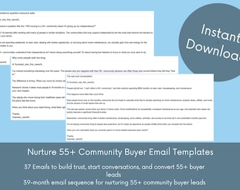 Real Estate Agent Nurture 55+ Community  Buyer for Realtors Email Templates, 29 Realtor Marketing Drip (Digital Download)
