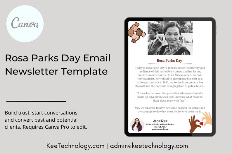 Parks Newsletter Example Email Rosa Parks Day Real Estate Email Newsletter Template | Edit in Canva or ...