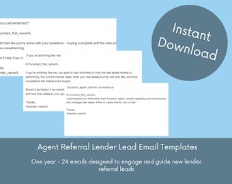 Lender Referral Email Drip Templates, 24 Customizable Marketing Emails (Digital Download)