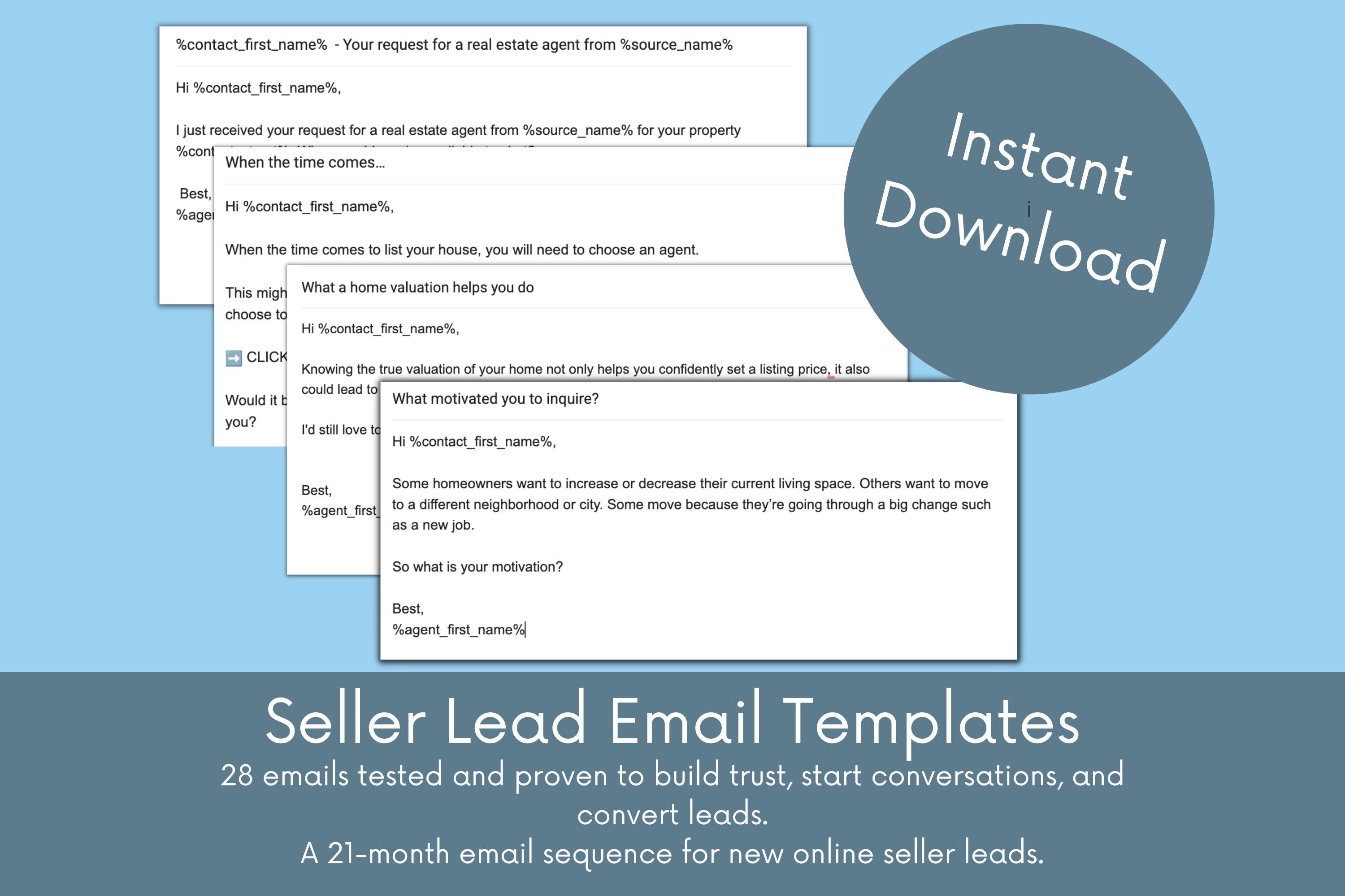NEW SELLER LEAD Real Estate Agent Email Drip Templates, 28 Digital Download Realtor Marketing Email Campaign